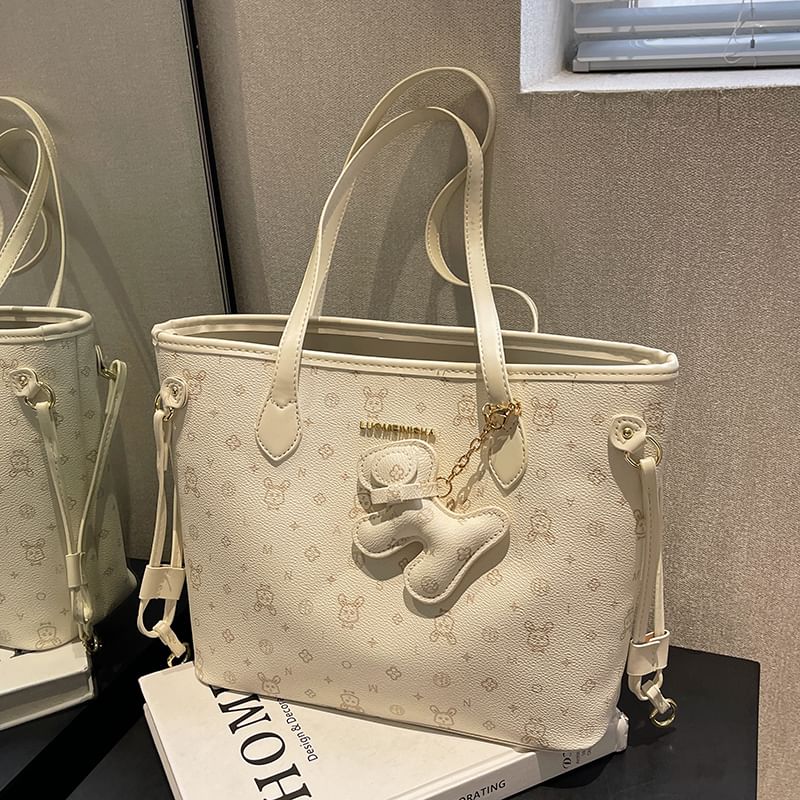 Patterned Faux Drawstring Leather Tote Bag