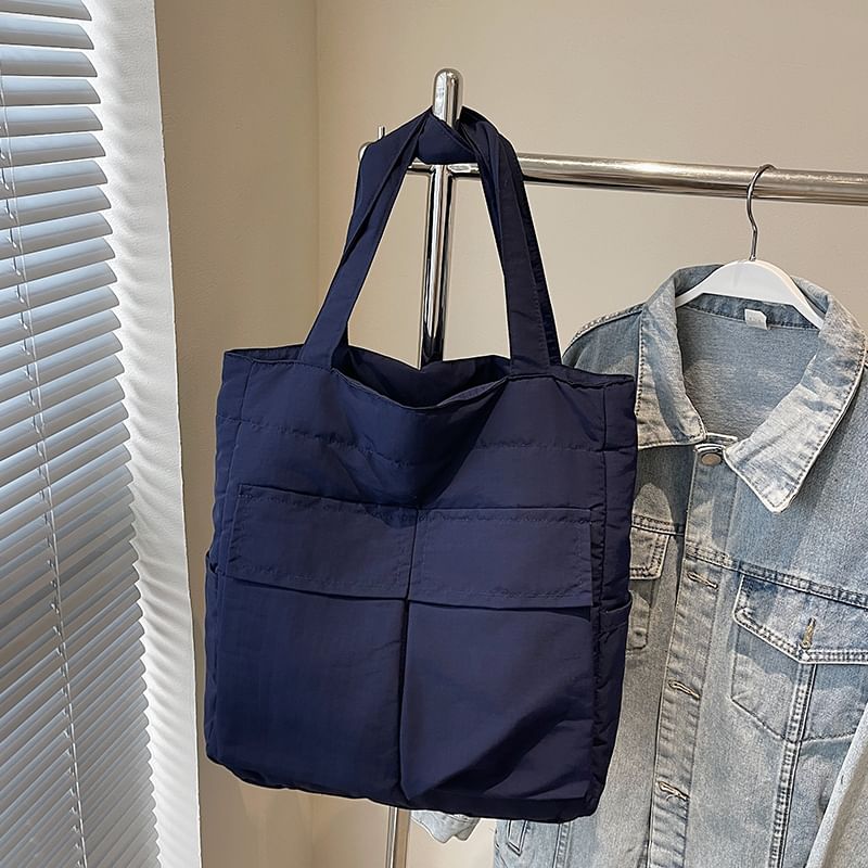 Tote Plain Flap Fabric Bag Pocket