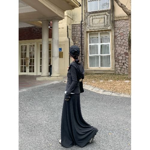 Zip-Up Hoodie with High-Rise Maxi Flared Skirt