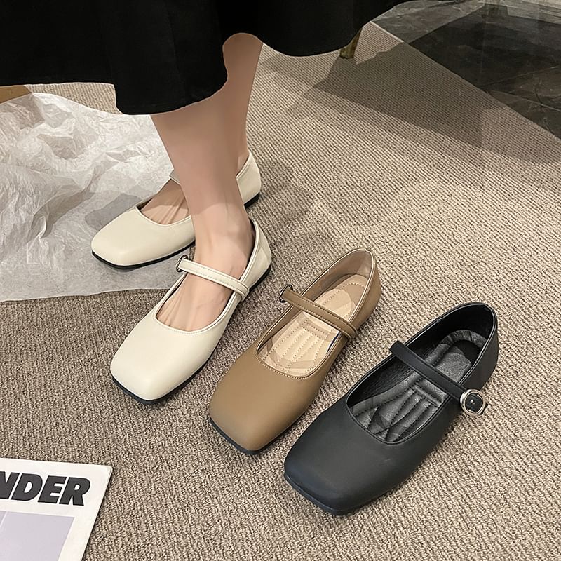 Leather Toe Mary Square Faux Plain Jane Flats