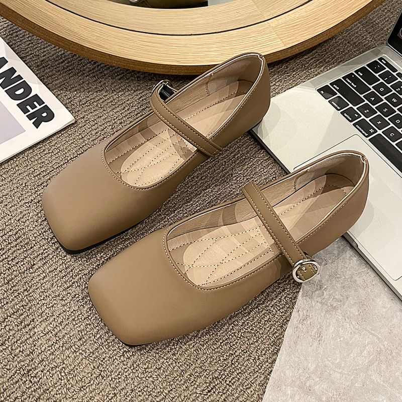 Leather Toe Mary Square Faux Plain Jane Flats