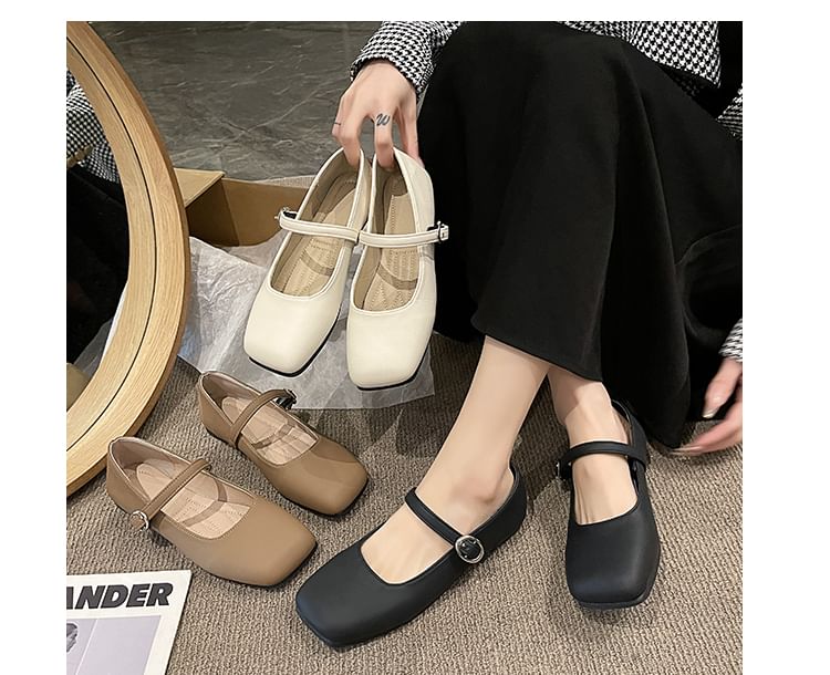 Leather Toe Mary Square Faux Plain Jane Flats