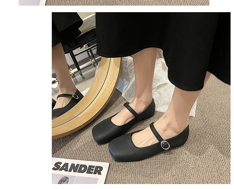 Leather Toe Mary Square Faux Plain Jane Flats