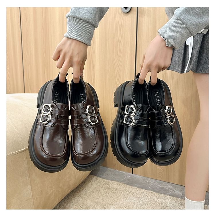 Shoes Leather Faux Buckled Platform Plain