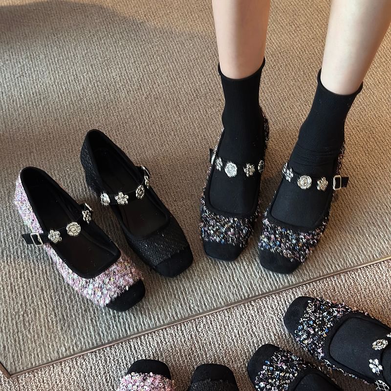 Accent Pumps Heel Metal Jane Mary Sequin Chunky