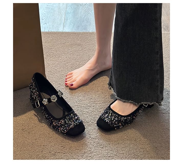 Accent Pumps Heel Metal Jane Mary Sequin Chunky