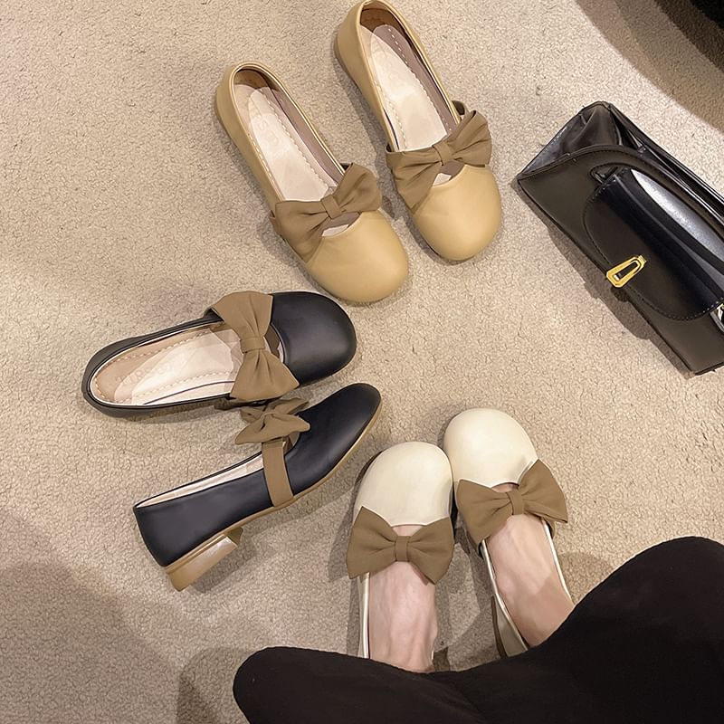 Heel Tone Two Mary Bow Shoes Jane Faux Leather Accent Low