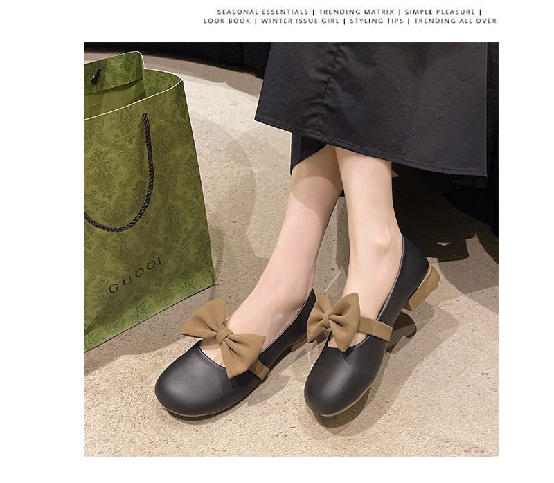 Heel Tone Two Mary Bow Shoes Jane Faux Leather Accent Low