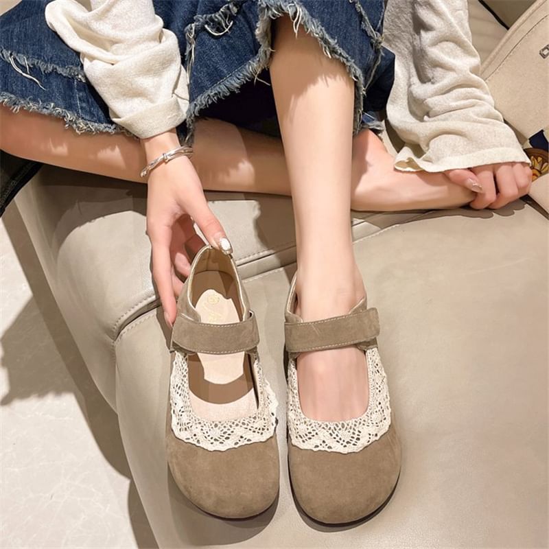 Toe Flats Trim Lace Jane Mary Round