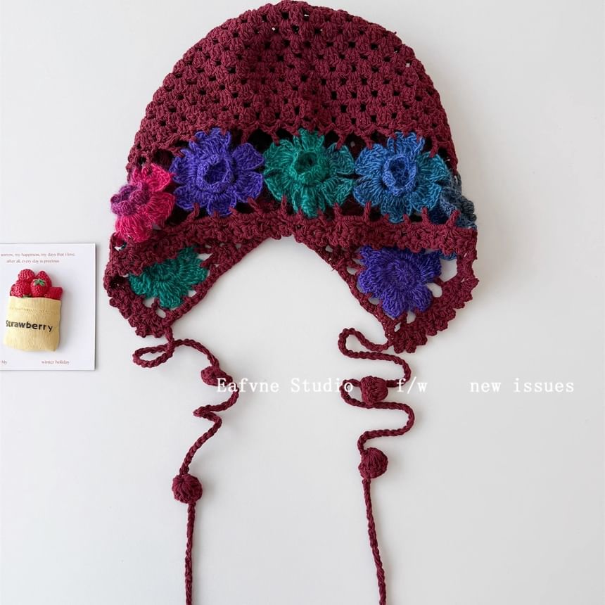 Crochet Bonnet Hat Knit Floral