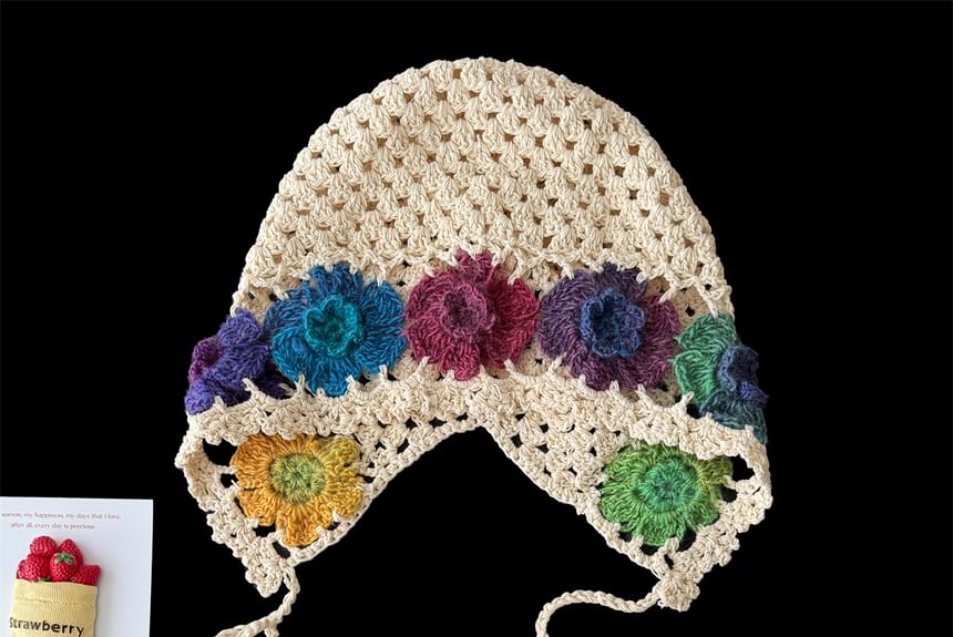 Crochet Bonnet Hat Knit Floral