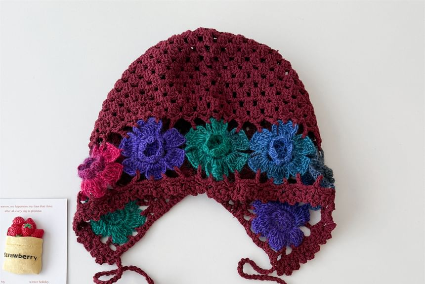 Crochet Bonnet Hat Knit Floral