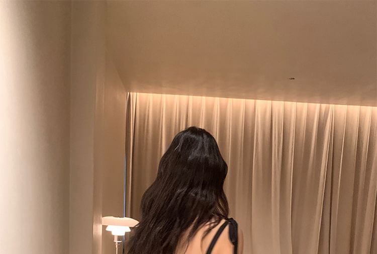 A-Line Plain Shoulder Dress Tie Maxi