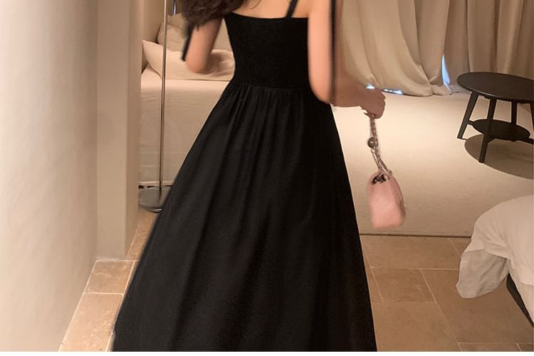 A-Line Plain Shoulder Dress Tie Maxi