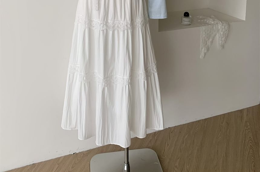 Set: Sheer Crop Cardigan, Cami Top & High-Rise Maxi A-Line Skirt