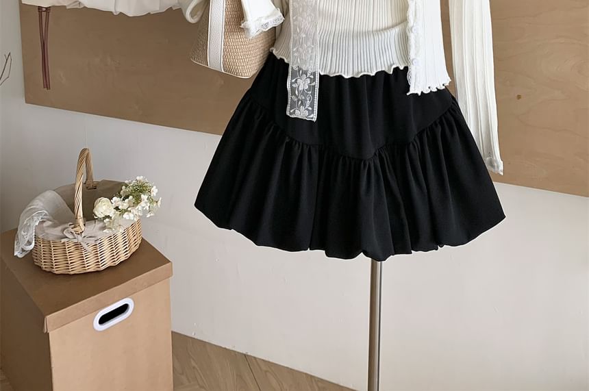 Classic Mini Flared Skirt with Elastic Waistband