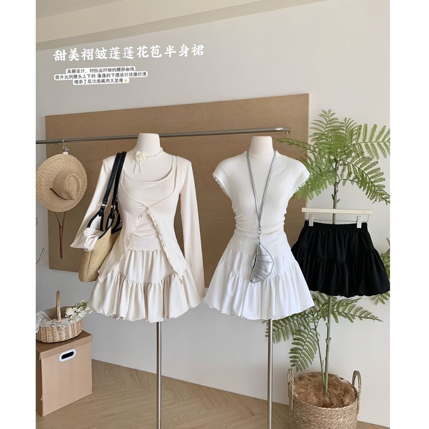 Classic Mini Flared Skirt with Elastic Waistband