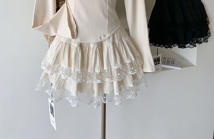 Tiered Mini Skirt with Lace Detail and Low-Rise Waist