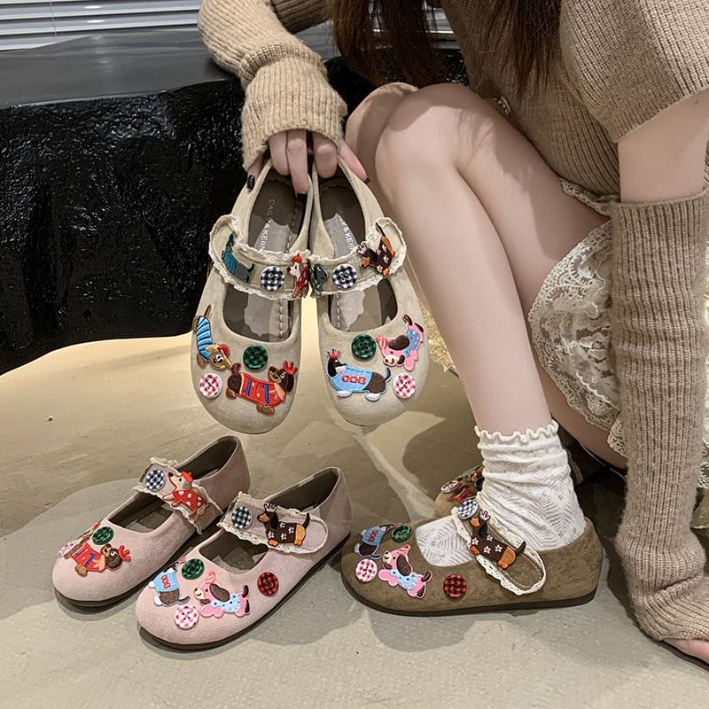 Applique Jane Animal Shoes Cartoon Mary