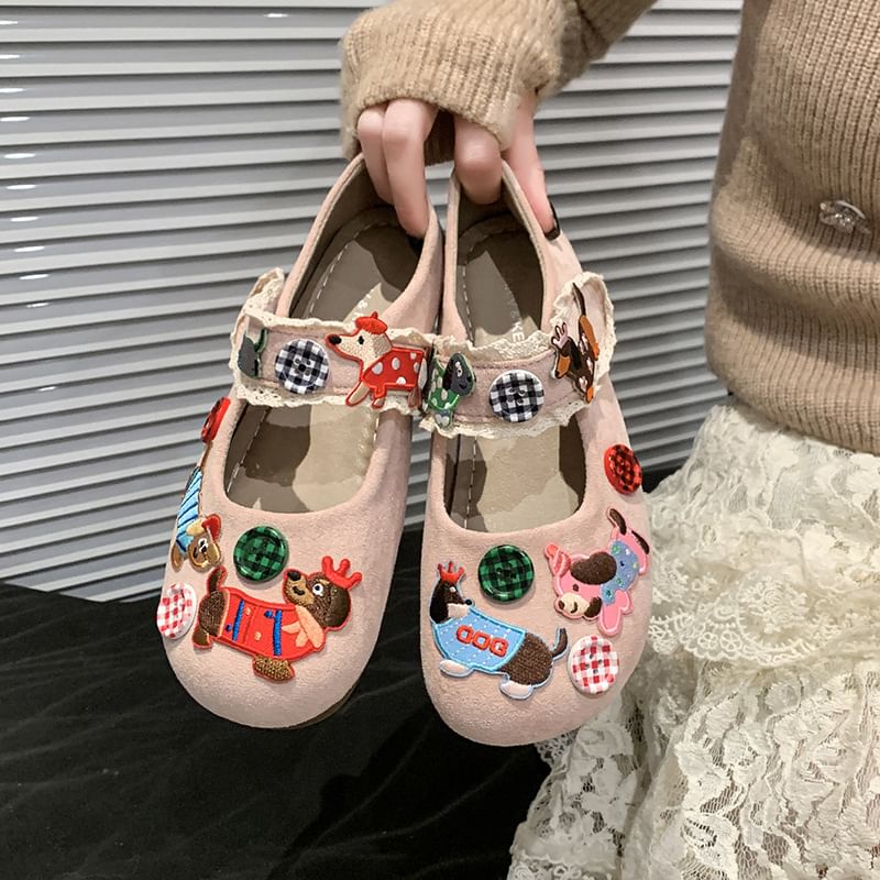 Applique Jane Animal Shoes Cartoon Mary