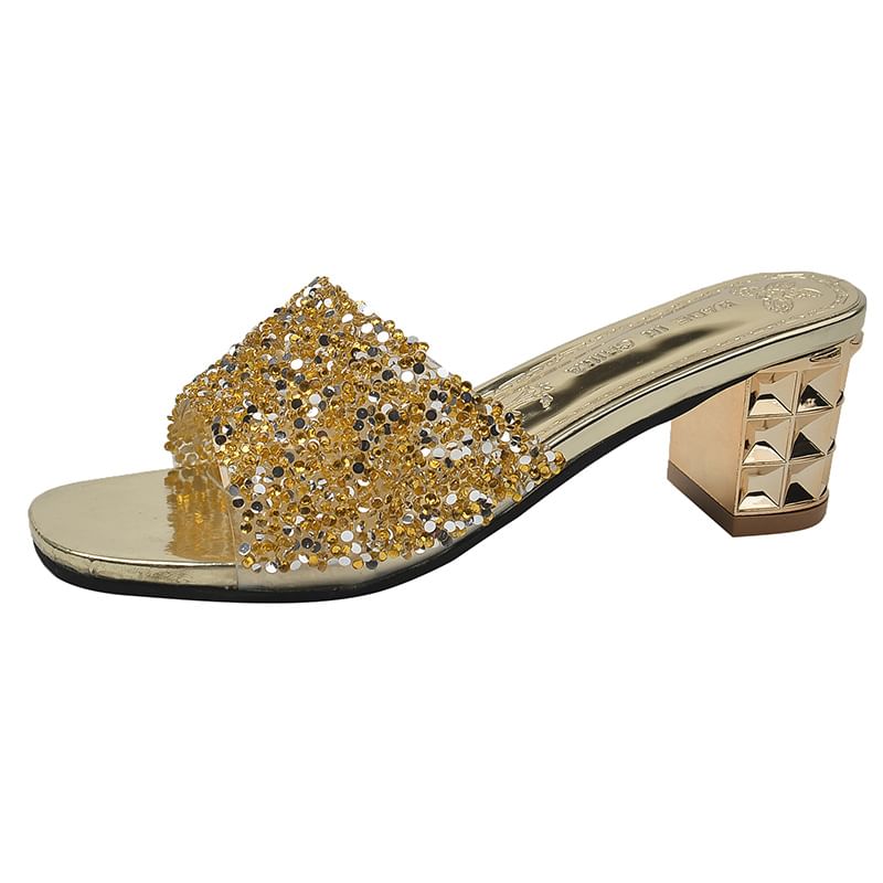 Rhinestone Sandals Heel Slide Chunky
