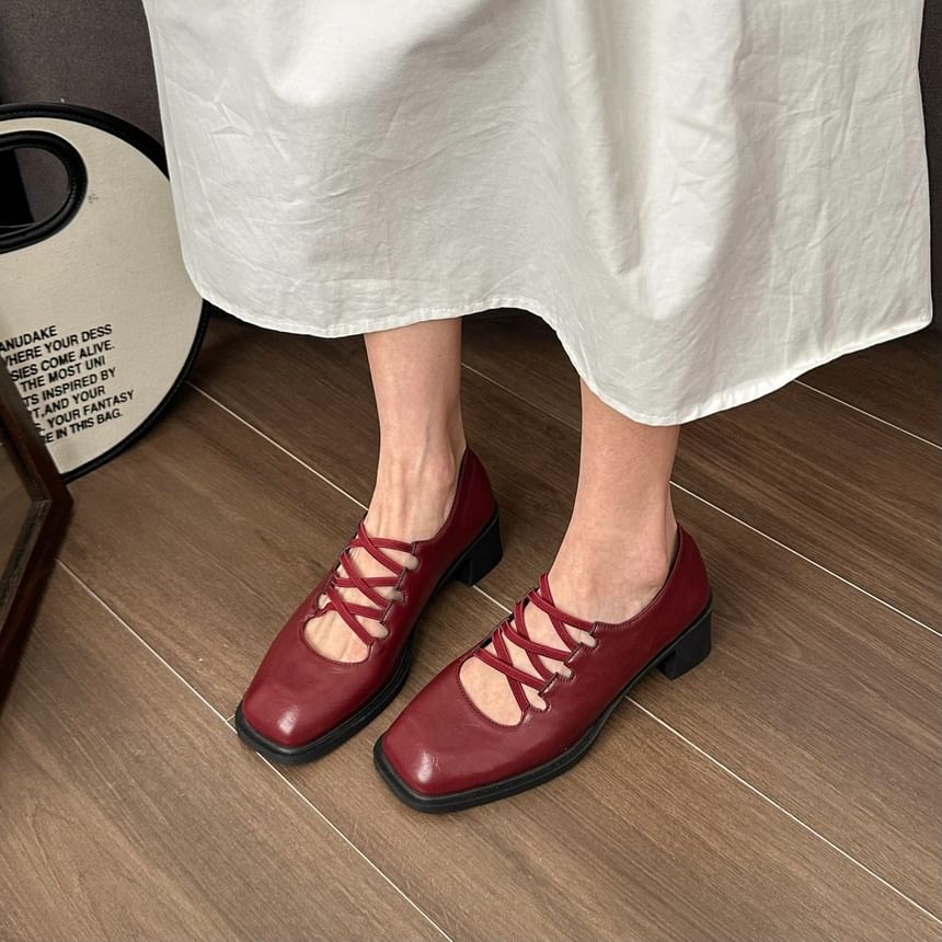 Plain Pumps Toe Heel Lace-Up Chunky Square Jane Mary
