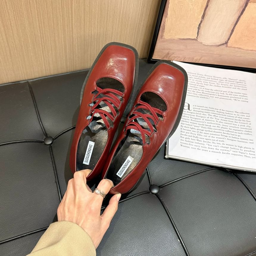 Plain Pumps Toe Heel Lace-Up Chunky Square Jane Mary