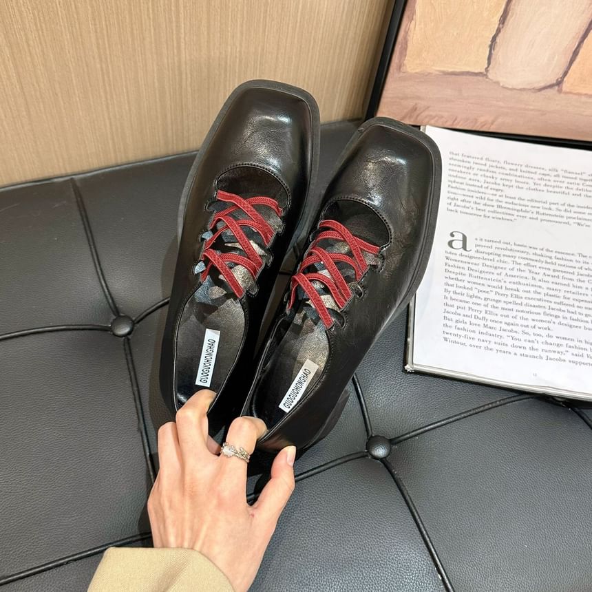 Plain Pumps Toe Heel Lace-Up Chunky Square Jane Mary