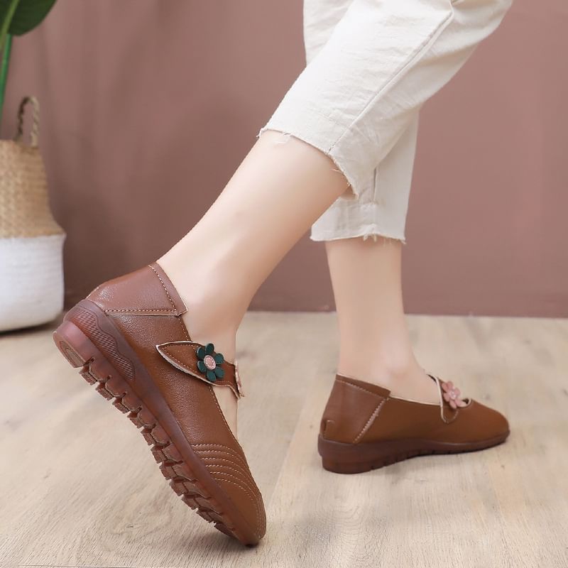 Detail Jane Flower Leather Shoes Faux Mary