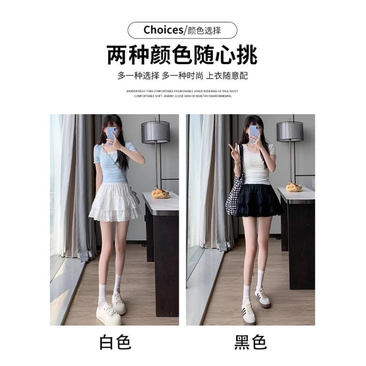 Lace Trim Mini A-Line Skirt with High Waist