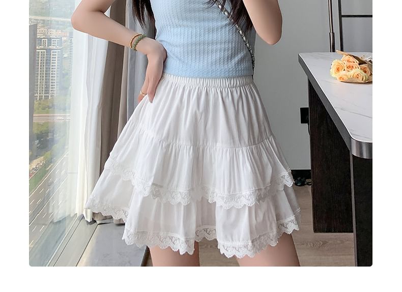 Lace Trim Mini A-Line Skirt with High Waist