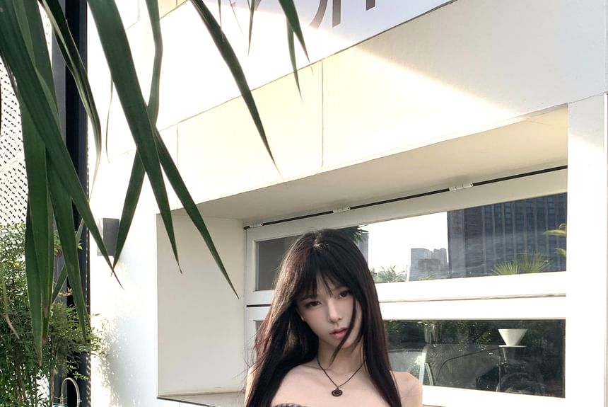 Top A-Line Tube High Rise / Bow Skirt Plaid Sheer Ruched Mini