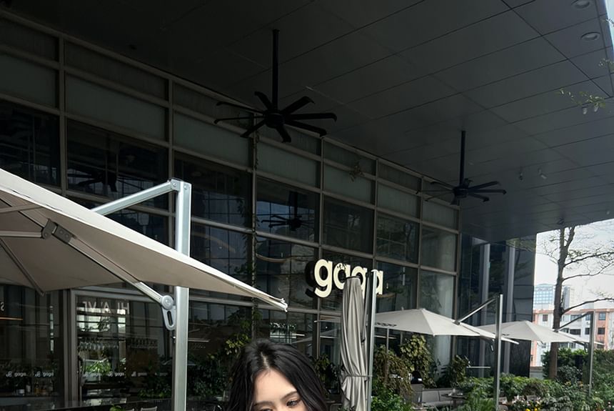 Puff-Sleeve / Cami A-Line Blouse Tie-Neck Rise Skirt Mini High Set Top Plain