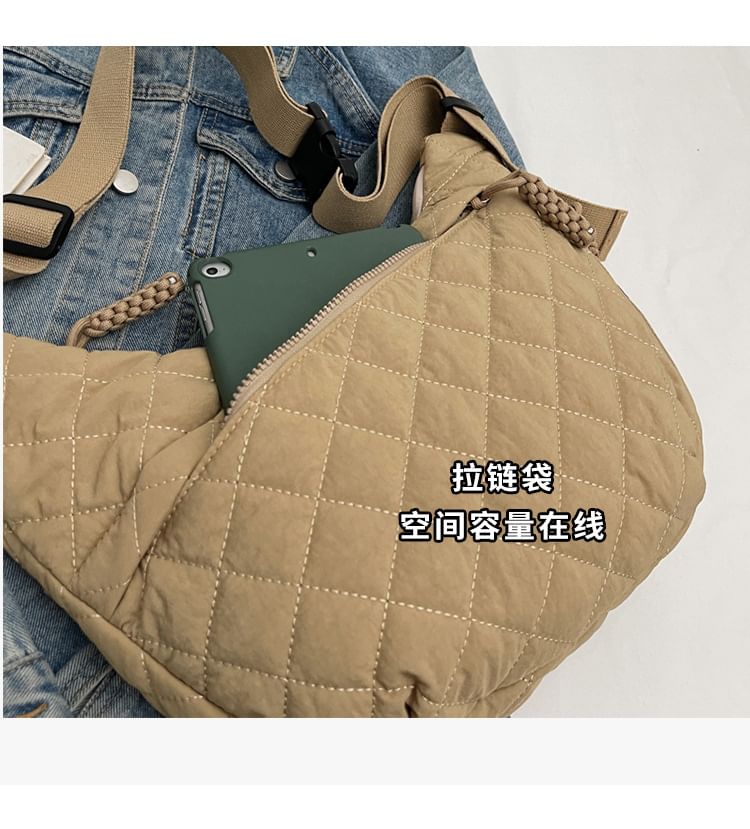 Nylon Crossbody Bag Quilted Zip Plain