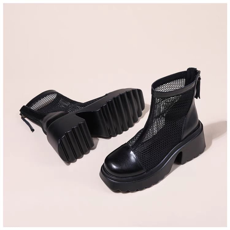 Zip-Up Platform Boots Panel Mesh Short