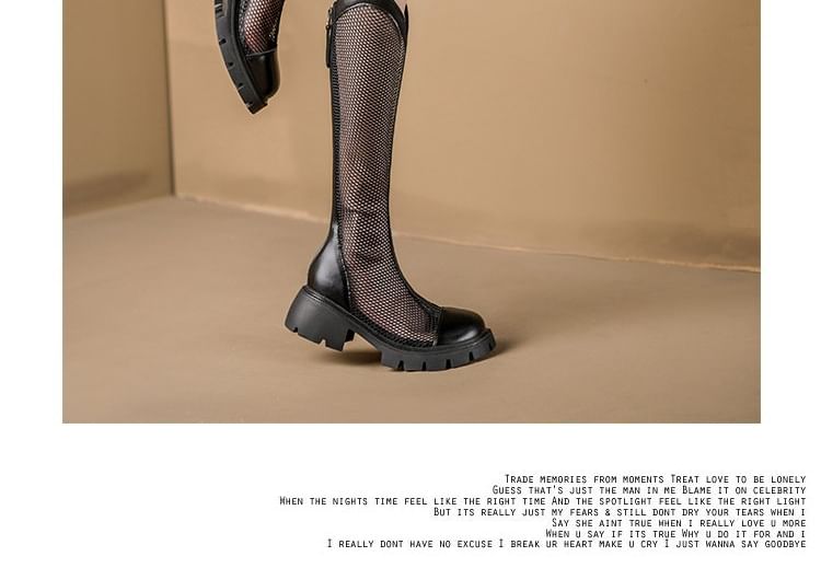 Tall Zip-Up Platform Panel Boots Mesh