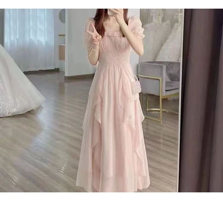 Short Sleeve Scoop Neck Plain Maxi A-Line Dress
