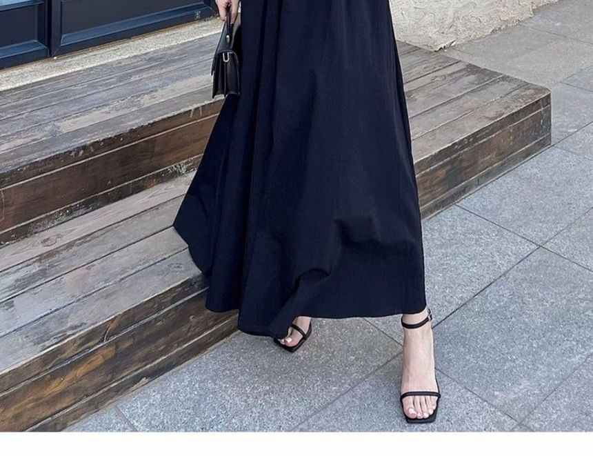 Short Sleeve U-Neck Plain Maxi A-Line Dress