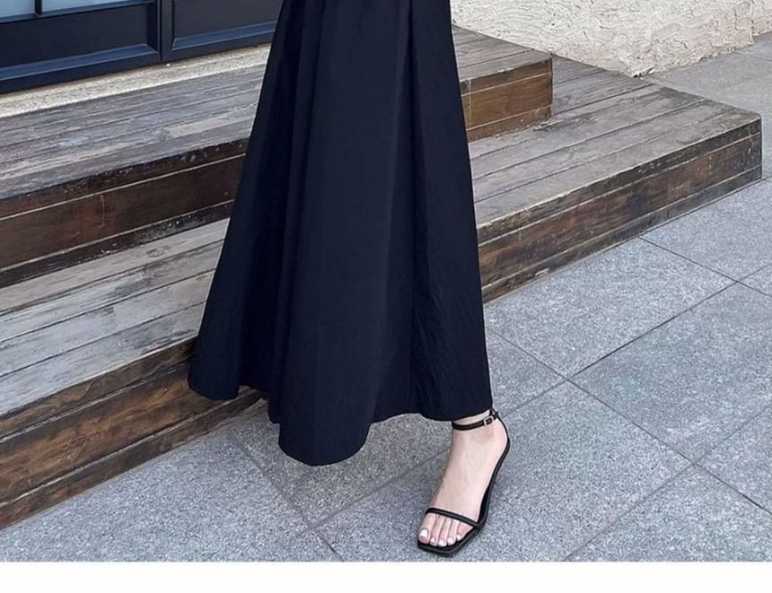 Short Sleeve U-Neck Plain Maxi A-Line Dress