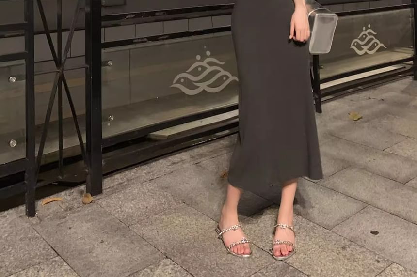 Sleeveless Scoop Neck Plain Midi Mermaid Dress