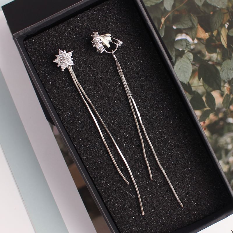 Earring Dangle / Fringed Clip-On Star Rhinestone
