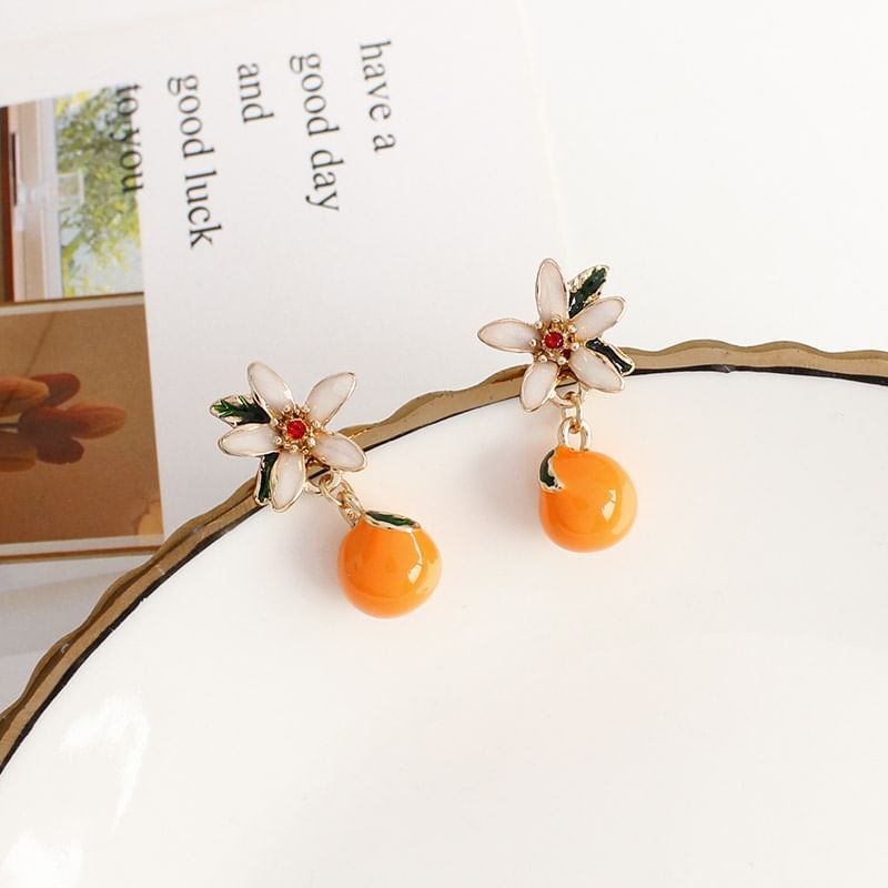 Earring Clip-On / Flower Drop Rhinestone