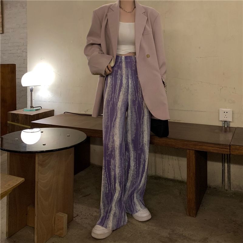 High Pants Wide Leg Pleated Patterned Rise Print
