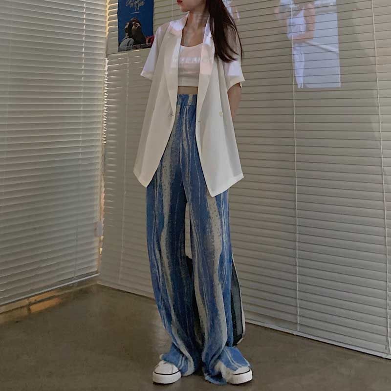 High Pants Wide Leg Pleated Patterned Rise Print