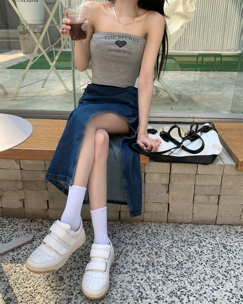 Denim Washed Skirt Midi High Asymmetrical Rise Pencil