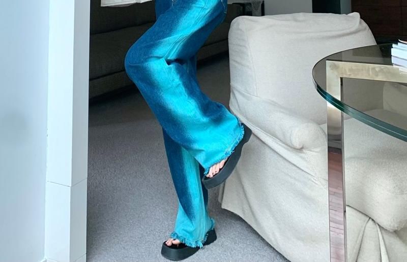 Rise Jeans Leg Washed Wide High Fray