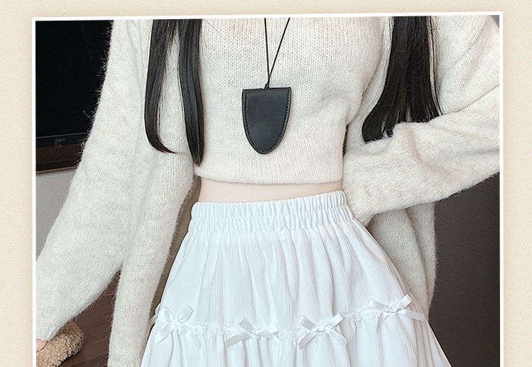 Waist Elastic Bow Skirt Ruffle A-Line Mini Plain