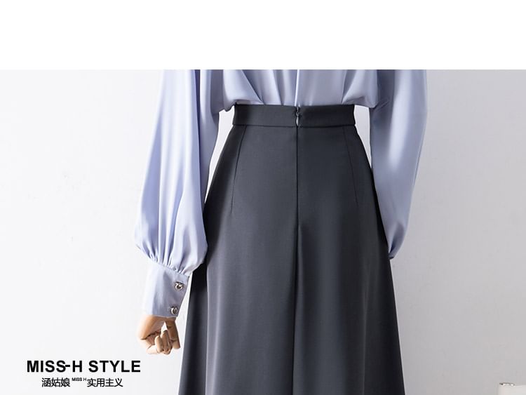 Asymmetrical Shirred Midi A-Line Skirt with High Rise