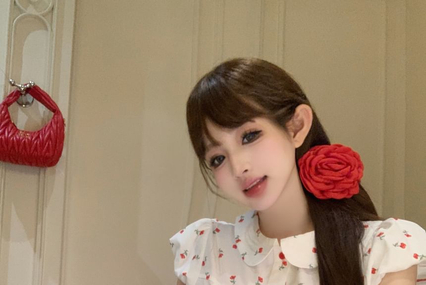 Shirt Pencil / Puff-Sleeve Floral Mini Rise Mid Skirt Plain