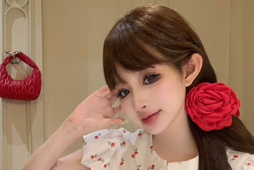 Shirt Pencil / Puff-Sleeve Floral Mini Rise Mid Skirt Plain